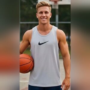 Nike Tank Top Men's 2XL Gray Dri Fit Sleeveless basketball, running, gym, weight